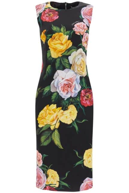 DOLCE & GABBANA Elegant Black Floral Silk Dress Knee-length