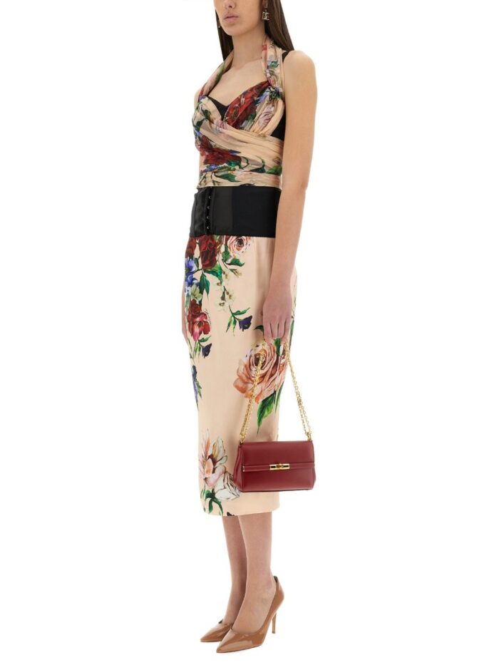 Dolce & Gabbana FLOWER PRINT MARQUISETTE AND CHIFFON BUSTIER TOP