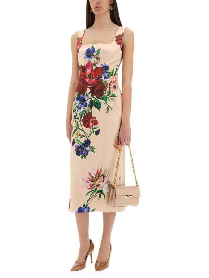 Dolce & Gabbana FLOWER PRINT SATIN SHEATH LONGUETTE DRESS
