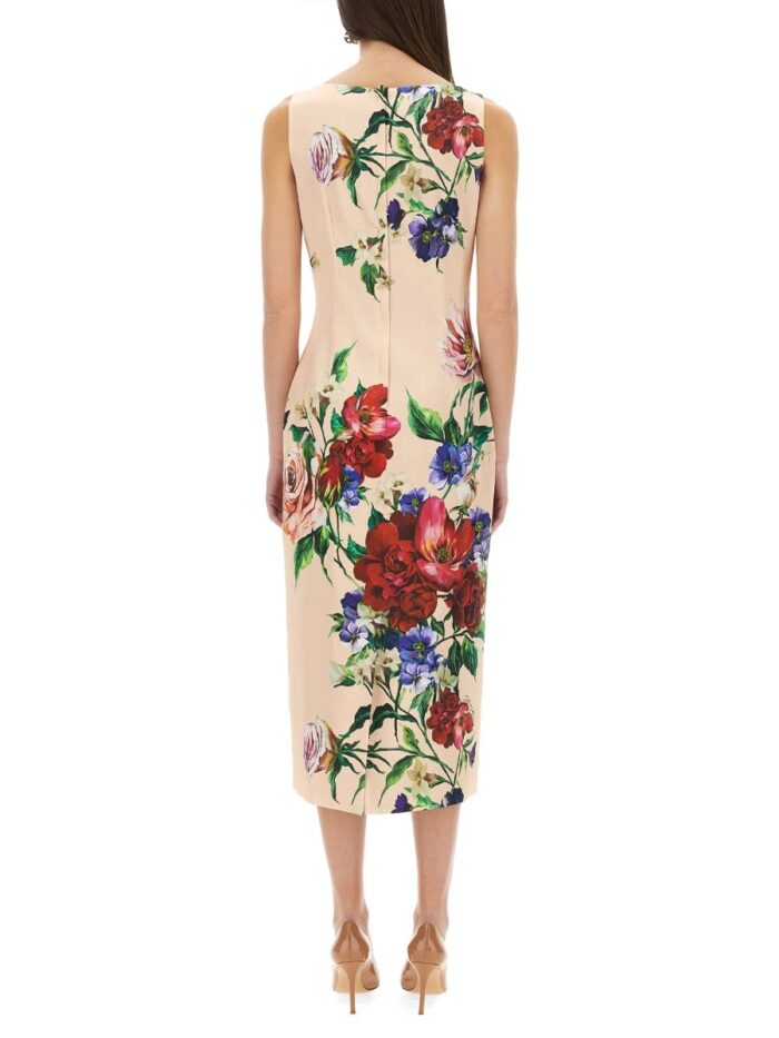 Dolce & Gabbana FLOWER PRINT SATIN SHEATH LONGUETTE DRESS