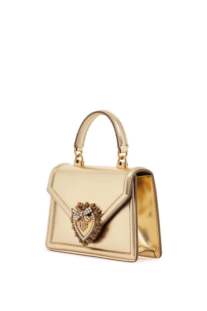 DOLCE & GABBANA Gold Nappa Shoulder Bag With Crystal Heart And Chain Strap