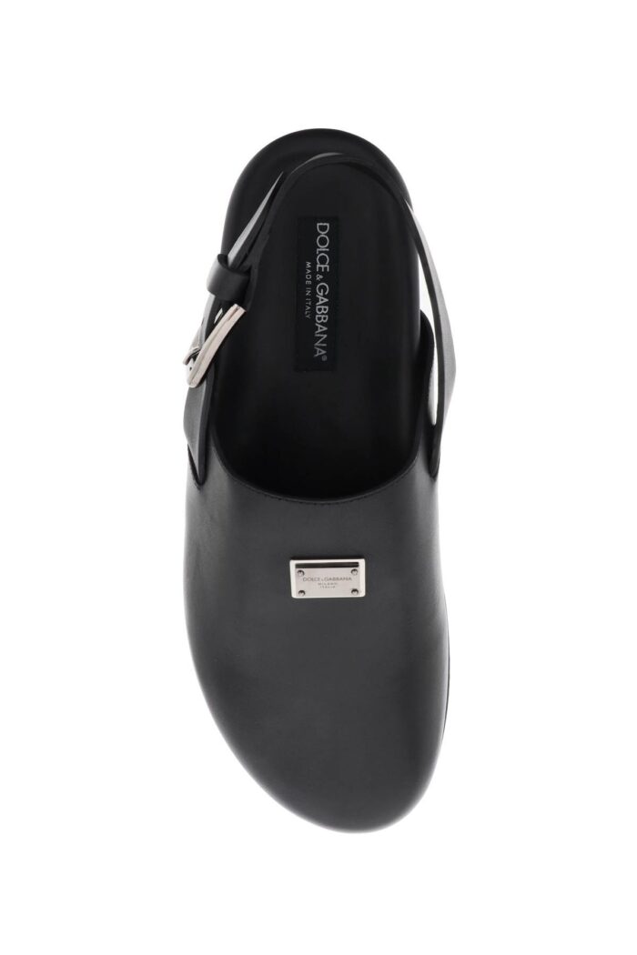 DOLCE & GABBANA Leather Clogs With Logo Plate