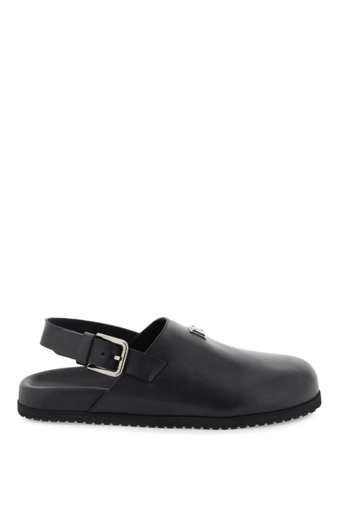 DOLCE & GABBANA Leather Clogs With Logo Plate