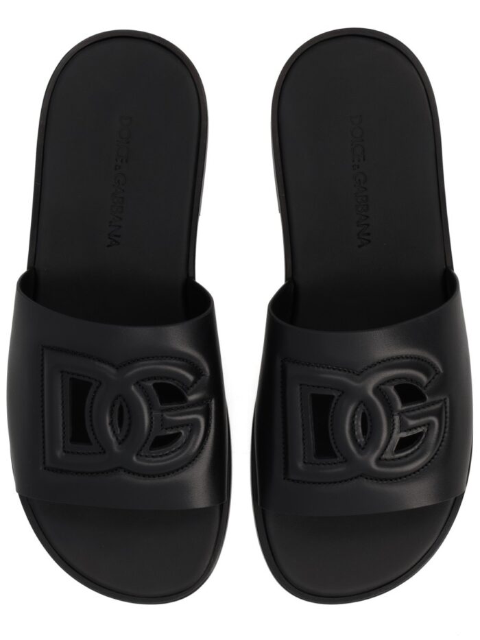 Dolce & Gabbana LEATHER SLIDE WITH LOGO