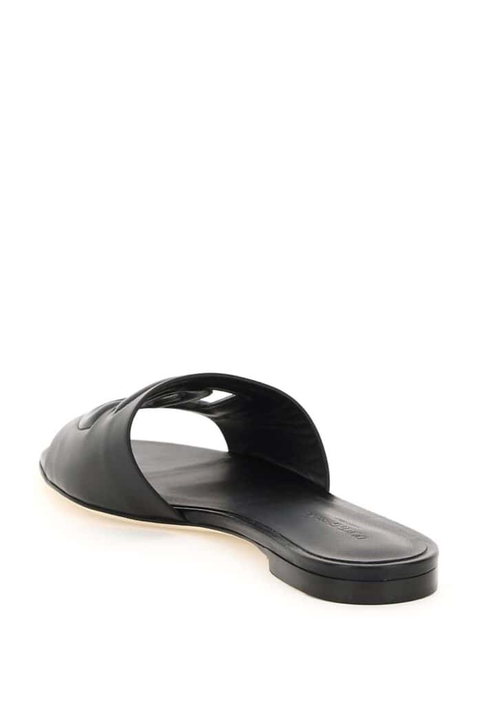 DOLCE & GABBANA Leather Slides With Cut-out Logo