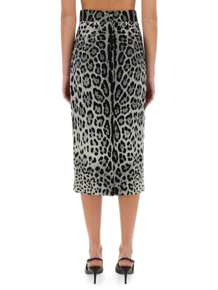 Dolce & Gabbana LEOPARD PRINT CHARMEUSE LONGUETTE SKIRT