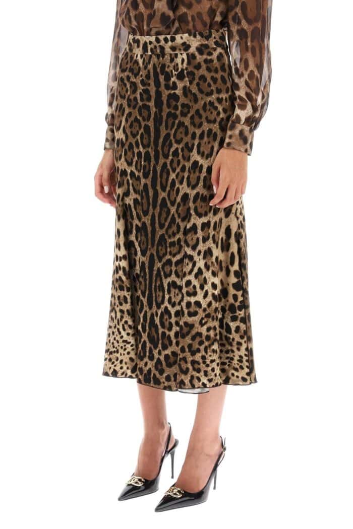 Dolce & Gabbana Leopard Print Jersey Midi Skirt