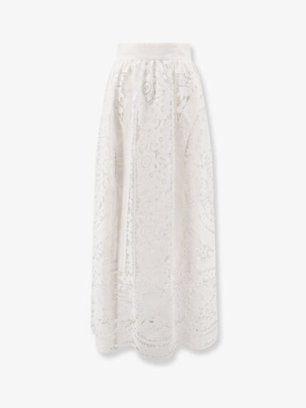 Dolce & Gabbana Linen And Cotton Skirt With Laces Embroidery