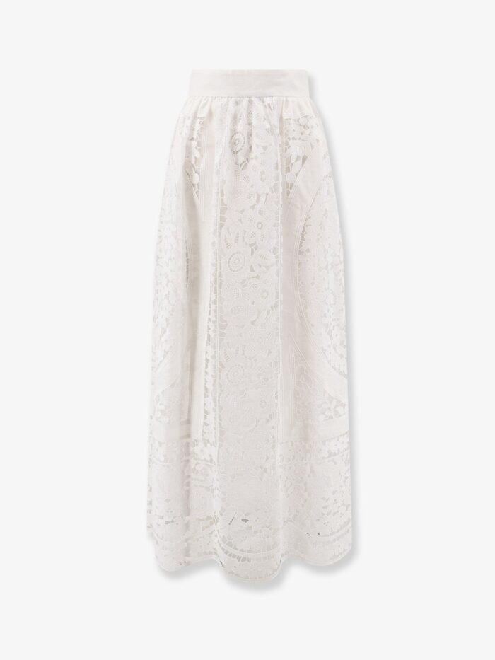 dolce & gabbana linen and cotton skirt with laces embroidery Dolce & Gabbana Linen And Cotton Skirt With Laces Embroidery