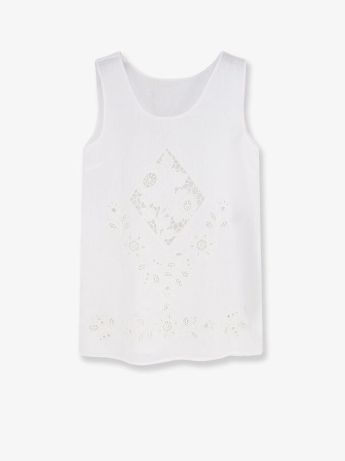 Dolce & Gabbana Linen Top With Floral Embroideries