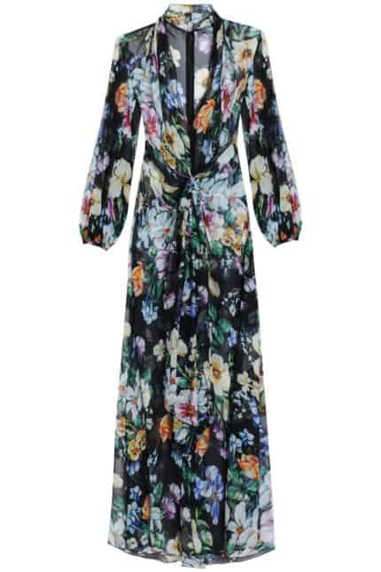 DOLCE & GABBANA Long Black Silk Dress With Floral Pattern