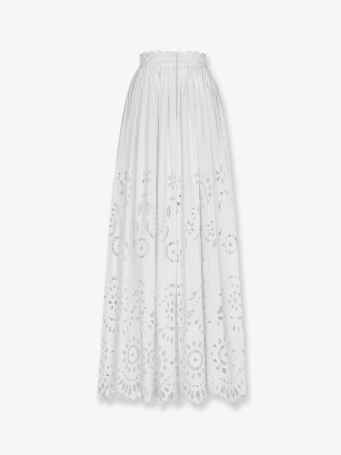 Dolce & Gabbana Long Cotton Poplin Skirt With Cut-out Embroidery