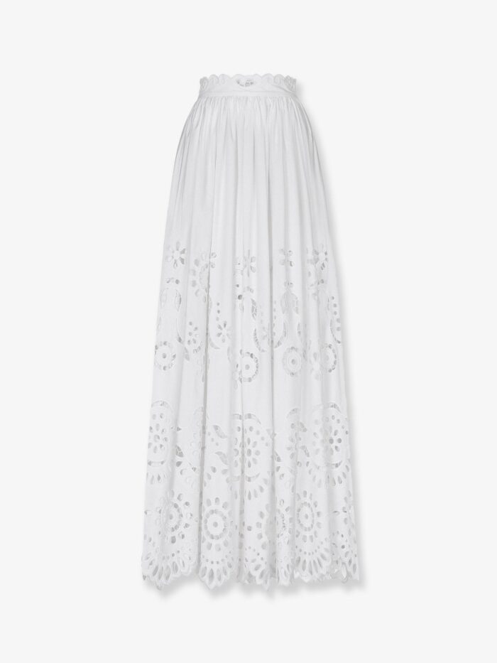 Dolce & Gabbana Long Cotton Poplin Skirt With Cut-out Embroidery