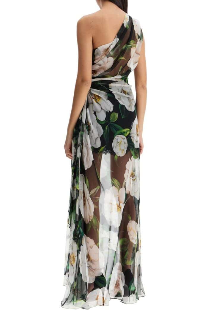 DOLCE & GABBANA Long One-shoulder Floral Silk Dress