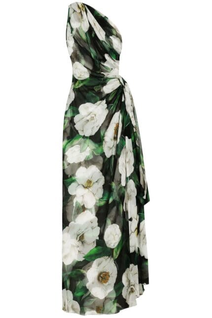 DOLCE & GABBANA Long One-shoulder Floral Silk Dress