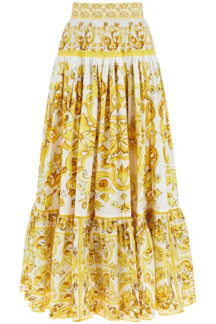 DOLCE & GABBANA Long Ruffled Skirt In Maiolica Print