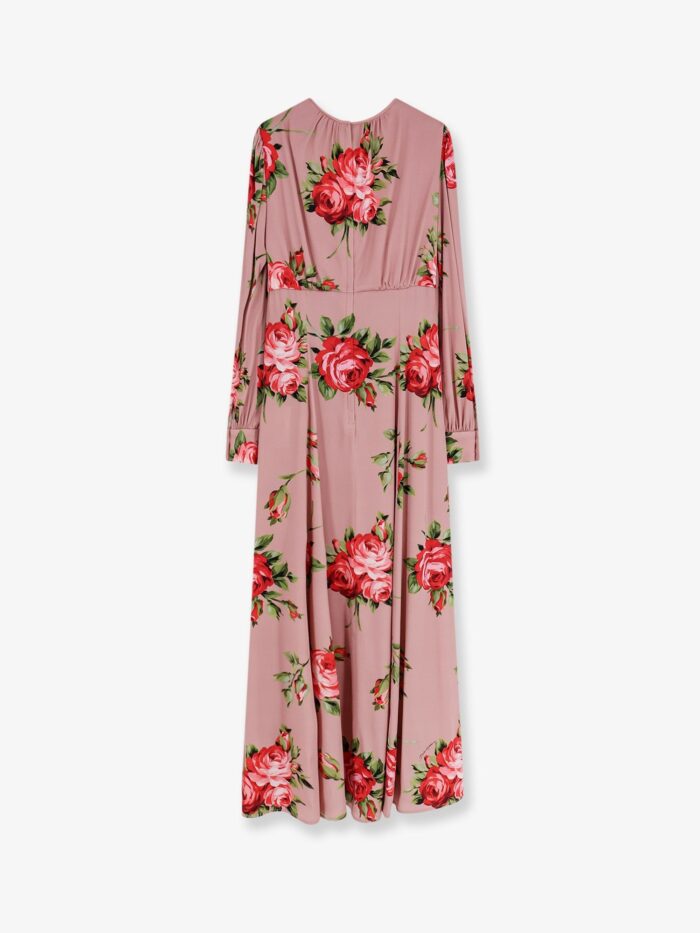 Dolce & Gabbana Long Silk Dress With Bouquet Rose Print