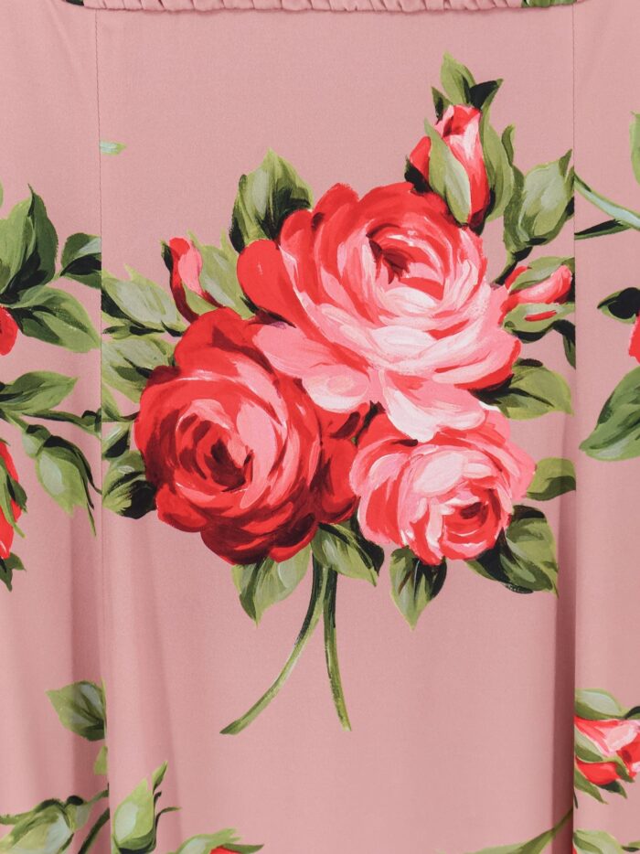 Dolce & Gabbana Long Silk Dress With Bouquet Rose Print
