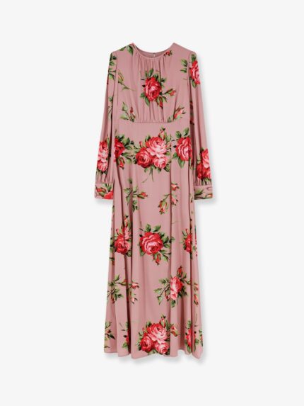 Dolce & Gabbana Long Silk Dress With Bouquet Rose Print
