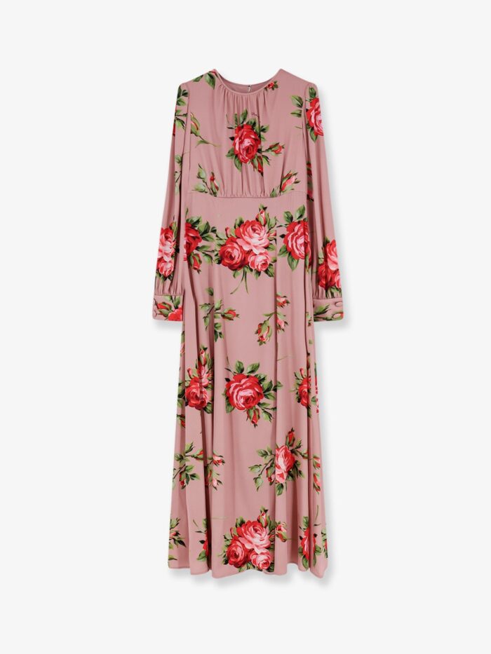 Dolce & Gabbana Long Silk Dress With Bouquet Rose Print