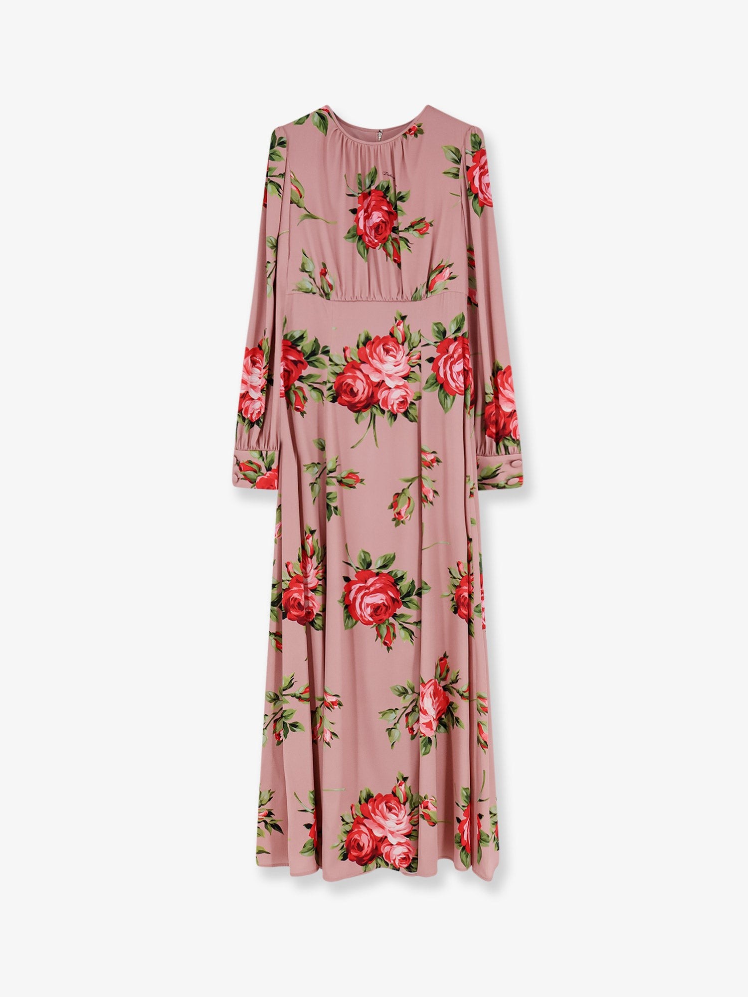 Dolce & Gabbana Long Silk Dress With Bouquet Rose Print