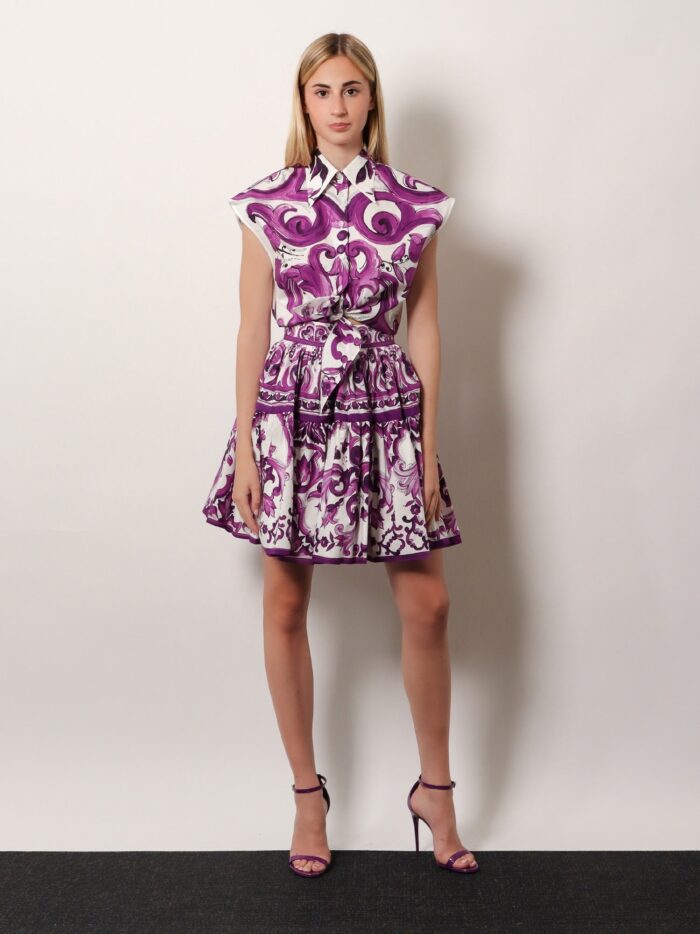 Dolce & Gabbana Maiolica Cotton Skirt With Ruffles