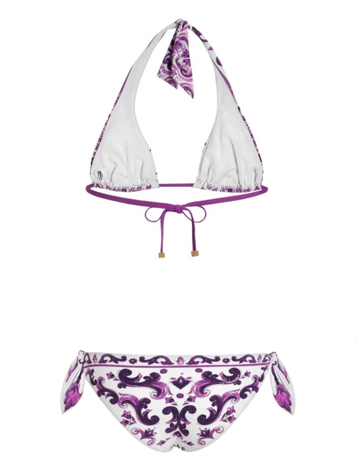 Dolce & Gabbana MAJOLICA PRINT PADDED TRIANGLE BIKINI SWIMSUIT