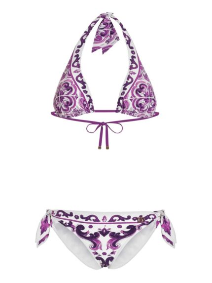 Dolce & Gabbana MAJOLICA PRINT PADDED TRIANGLE BIKINI SWIMSUIT