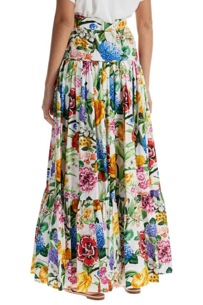 DOLCE & GABBANA Maxi Skirt With High Waist In White Cotton Floral For Spring Summer