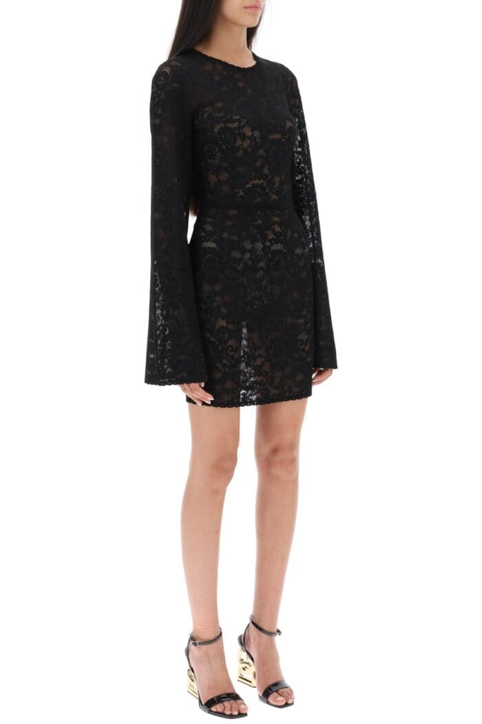 Dolce & Gabbana Mini Dress In Floral Openwork Knit