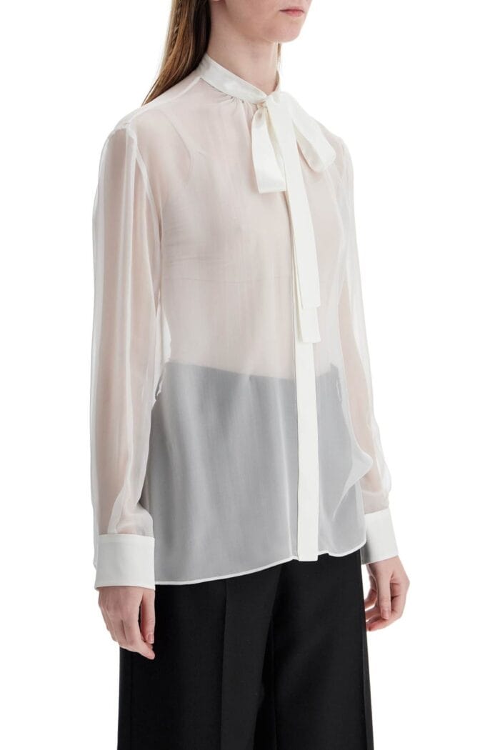 DOLCE & GABBANA Optical White Silk Shirt With Mandarin Collar