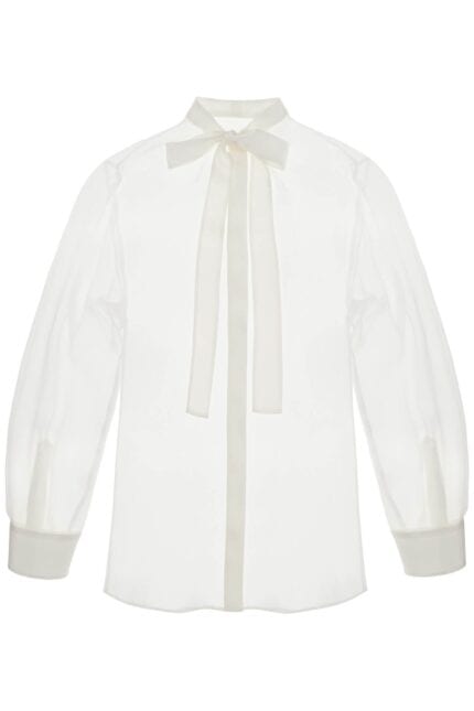 DOLCE & GABBANA Optical White Silk Shirt With Mandarin Collar