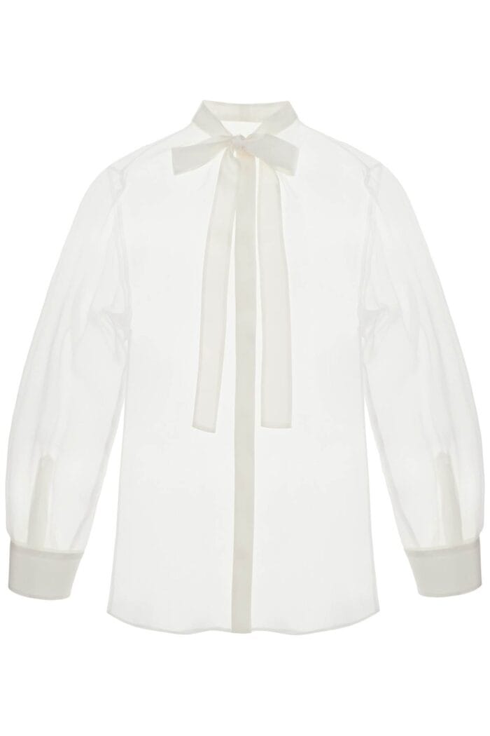 DOLCE & GABBANA Optical White Silk Shirt With Mandarin Collar