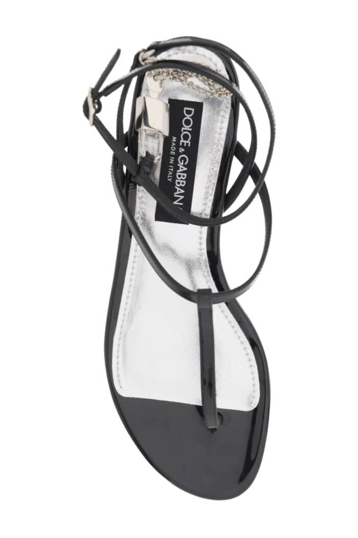 Dolce & Gabbana Patent Leather Thong Sandals With Padlock