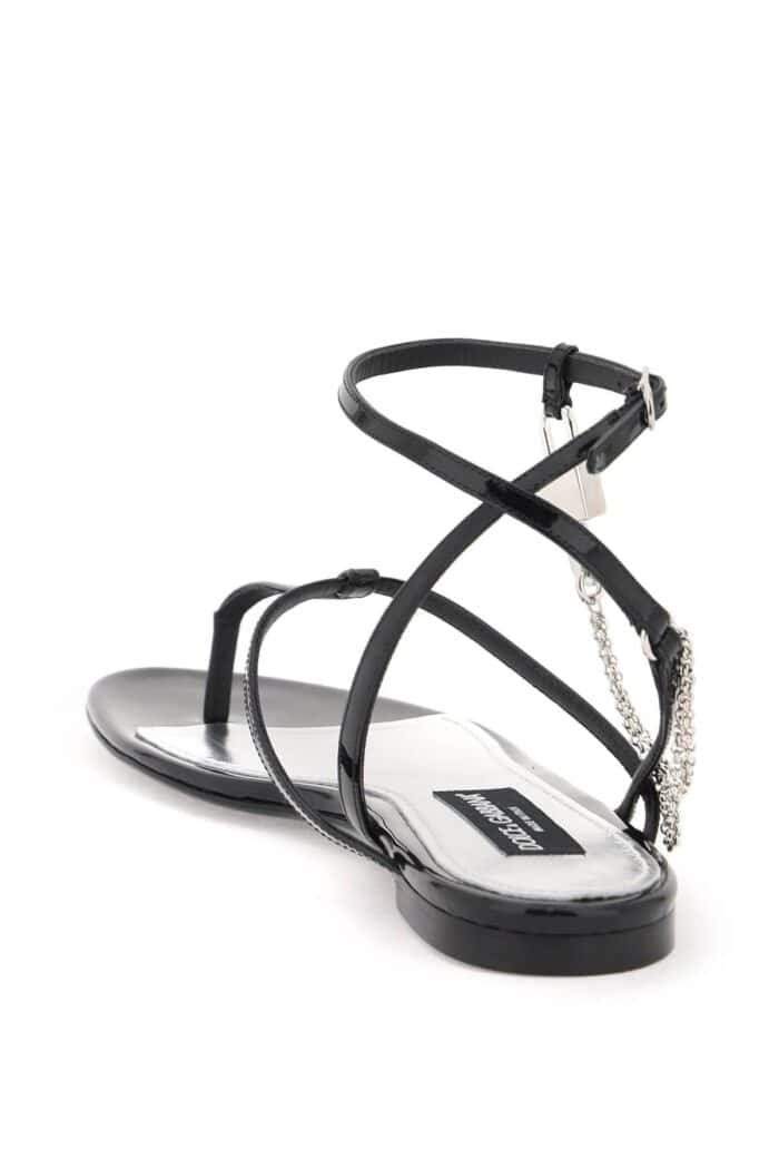 DOLCE & GABBANA Patent Leather Thong Sandals With Padlock