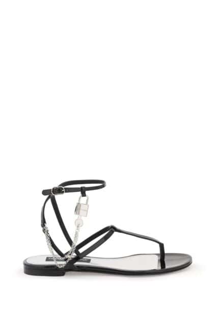 DOLCE & GABBANA Patent Leather Thong Sandals With Padlock