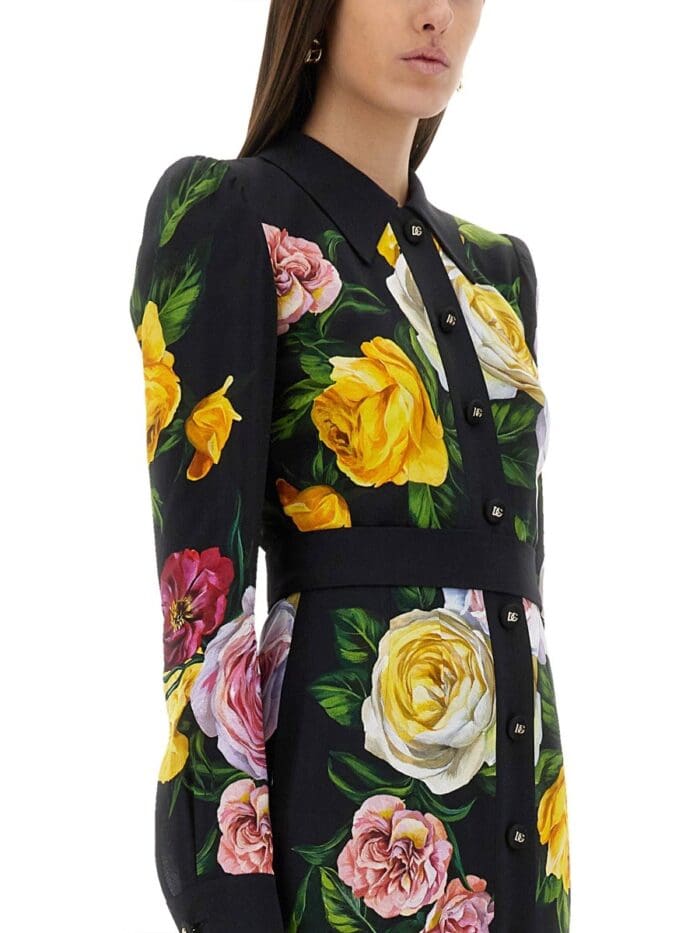 Dolce & Gabbana PEONY AND ROSE PRINT CHEMISE LONGUETTE DRESS