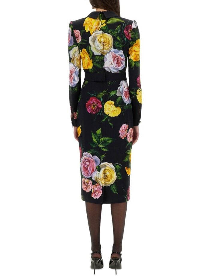 Dolce & Gabbana PEONY AND ROSE PRINT CHEMISE LONGUETTE DRESS