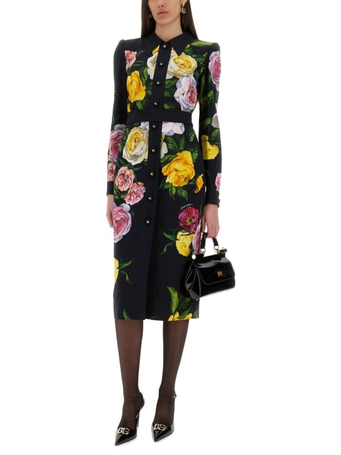 Dolce & Gabbana PEONY AND ROSE PRINT CHEMISE LONGUETTE DRESS
