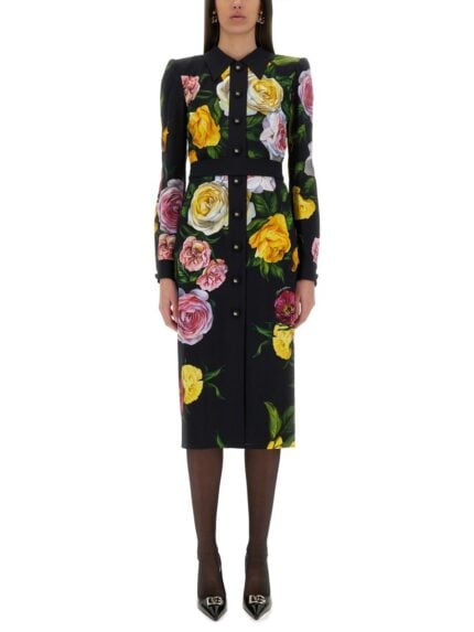 Dolce & Gabbana PEONY AND ROSE PRINT CHEMISE LONGUETTE DRESS