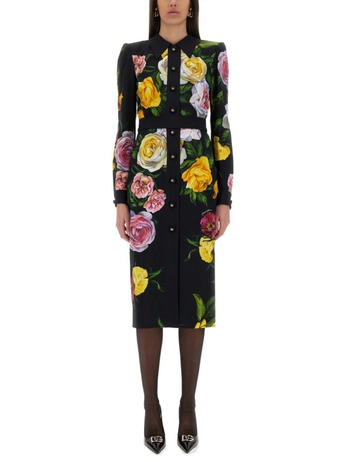 Dolce & Gabbana PEONY AND ROSE PRINT CHEMISE LONGUETTE DRESS