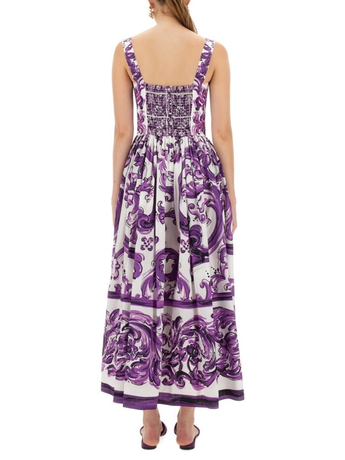 Dolce & Gabbana POPLIN LONG DRESS WITH MAJOLICA PRINT
