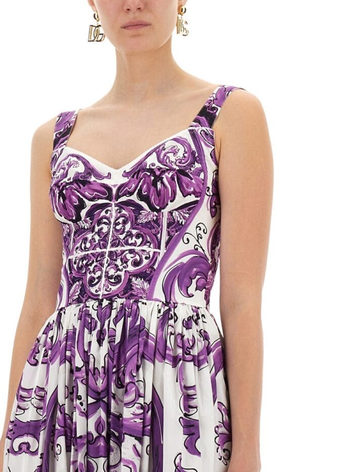 Dolce & Gabbana POPLIN LONG DRESS WITH MAJOLICA PRINT
