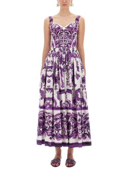 Dolce & Gabbana POPLIN LONG DRESS WITH MAJOLICA PRINT
