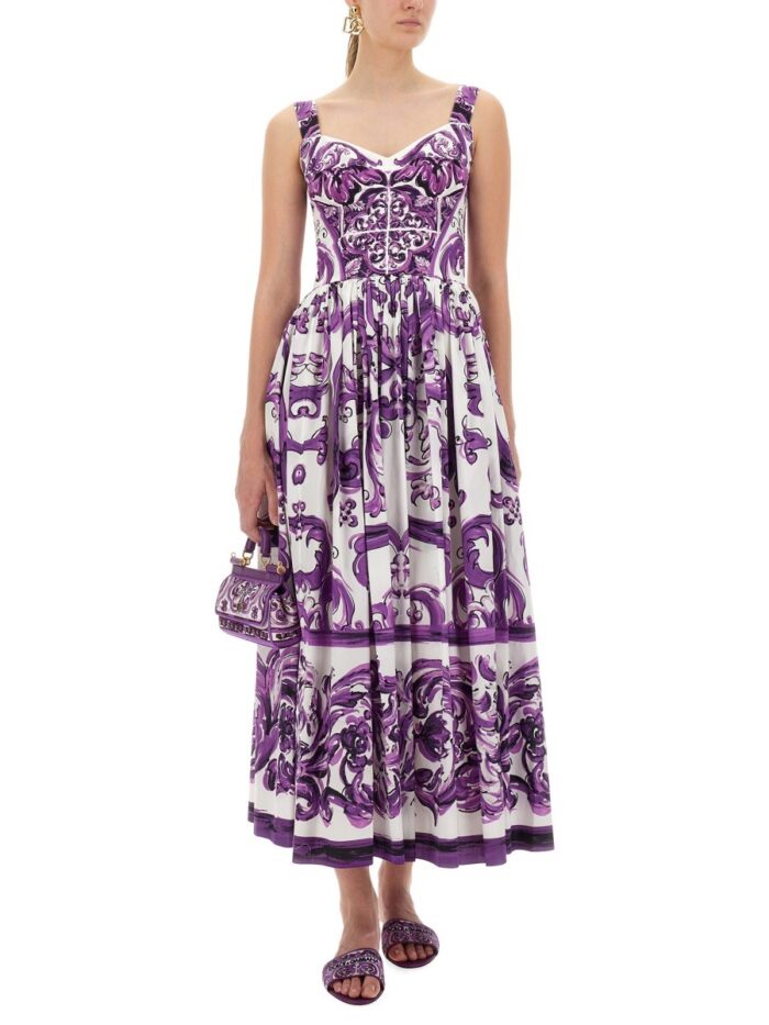 Dolce & Gabbana POPLIN LONG DRESS WITH MAJOLICA PRINT