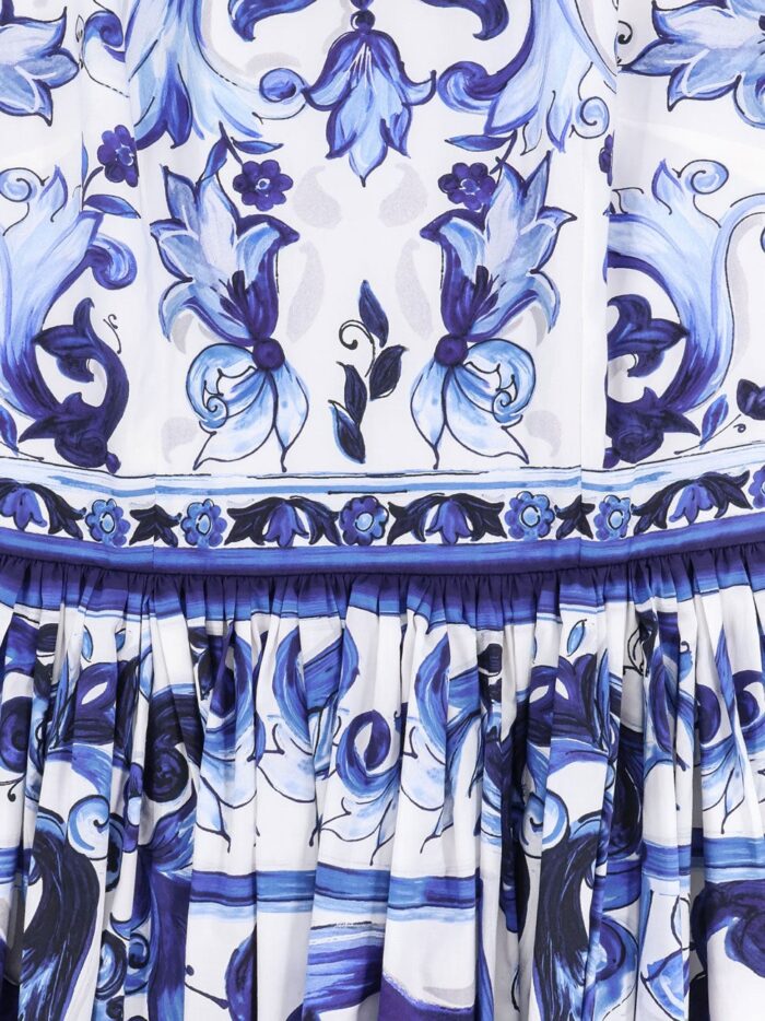 Dolce & Gabbana Poplin Midi Dress With Maiolica Print