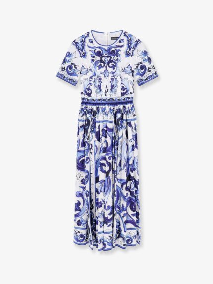 Dolce & Gabbana Poplin Midi Dress With Maiolica Print