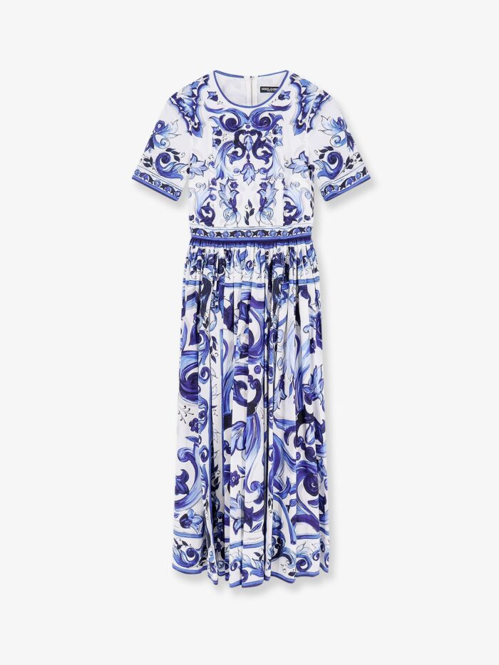 Dolce & Gabbana Poplin Midi Dress With Maiolica Print