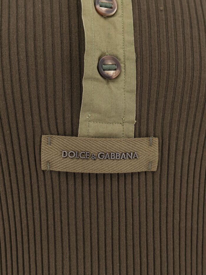 Dolce & Gabbana Ribbed Cotton Sweater With Metal Logo On The Front