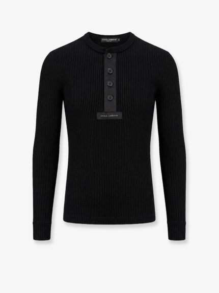 Dolce & Gabbana Ribbed Cotton Sweater With Metal Logo On The Front